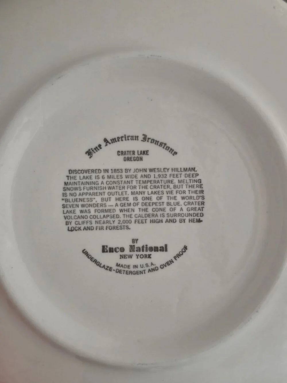 Vintage Crater Lake Oregon Enco Ironstone Souvenir Collector Plate USA